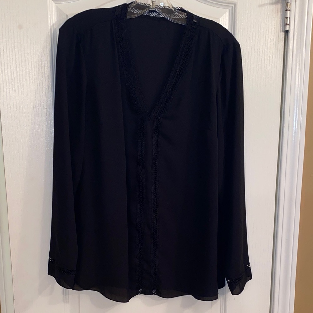 Tahari Black V-Neck Blouse